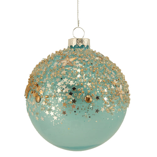 Blue Opaque Glass Ball with Gold Stars Toppings