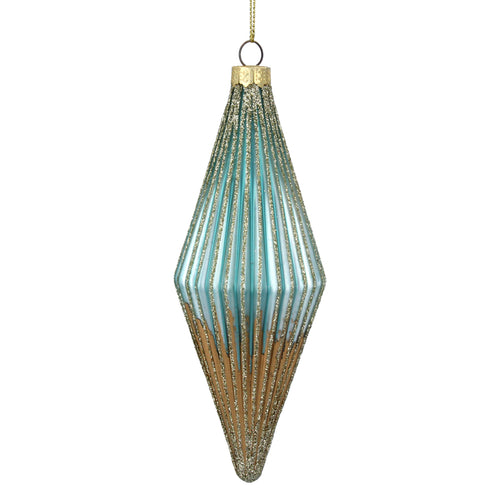Turquoise and Gold Ribbed Glass Teardrop
