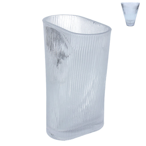 Clear Ribbed Fan Glass Vase