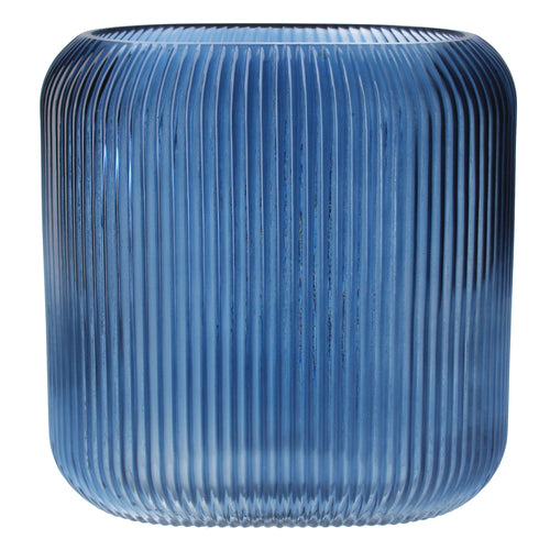 Blue Ribbed Oval Glass Vase