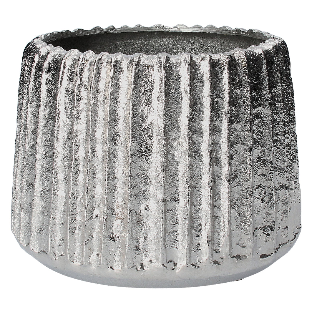 Silver Ribbed Hammered Metal Planter