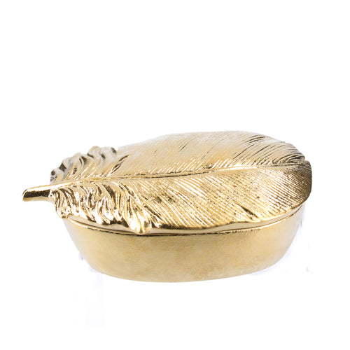 Gold Ceramic Quill Feather Trinket Pot