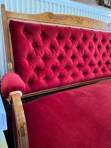 Edwardian Scarlett Velvet Bench with Original Fabric and Original Sprung Seating