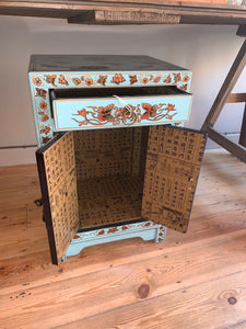 Teal Chinese Style Bedside Cabinet with a Drawer